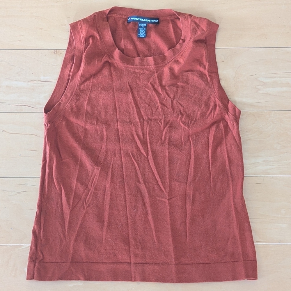 🍊 Ellen Tracy Sleeveless Cotton Knit Tank | Orange | Petite Medium 🍊